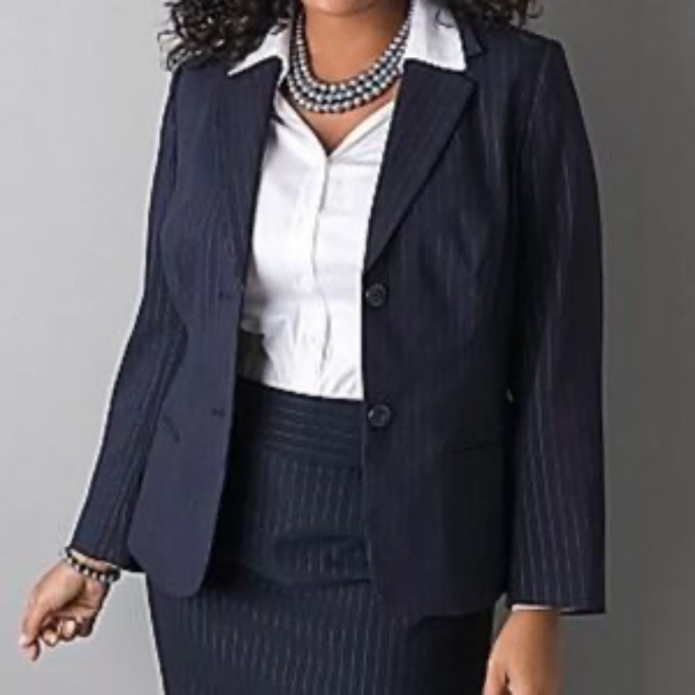 NWT Lane Bryant Navy LS PINSTRIPE single button lightweight Blazer